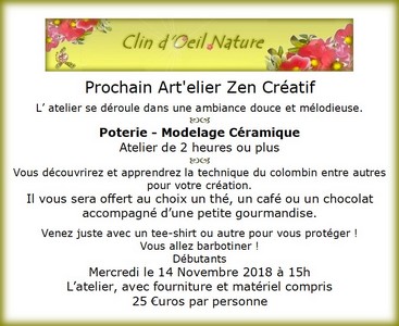 Art'elier Zen Créatif - Poterie - Modelage Céramique